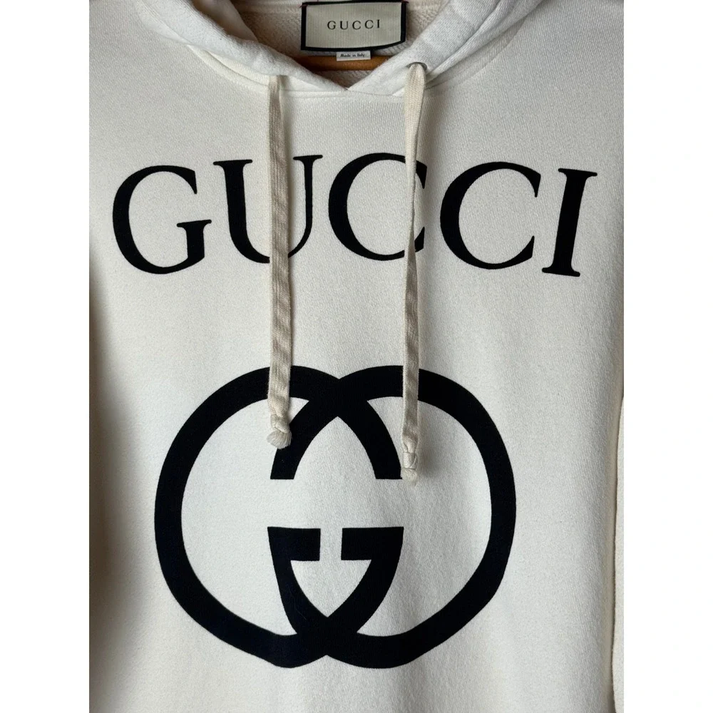 Gucci Sweatshirt Men Small Ivory Interlocking G Logo Hoodie‎ Streetwear Luxury